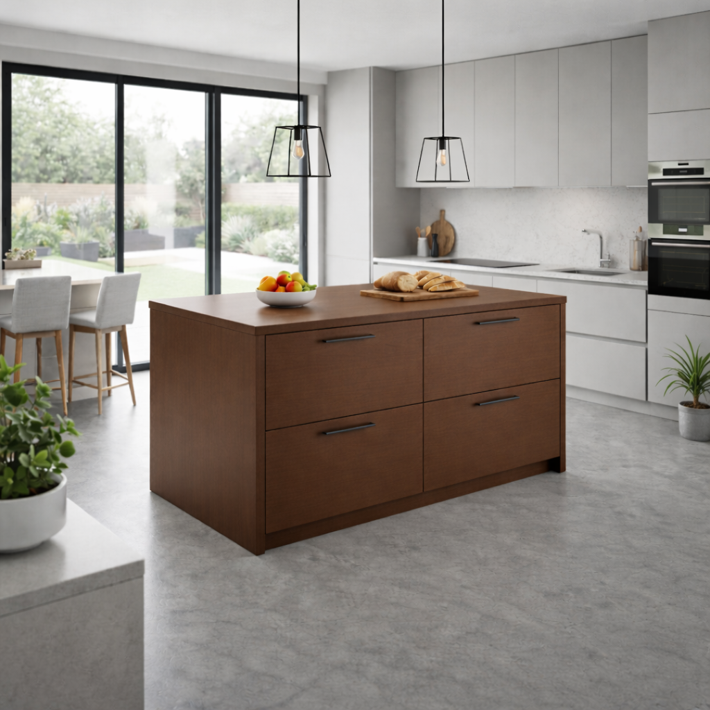 Solid Wood Kitchen Island with 4 Drawers – Modern Storage Prep Table