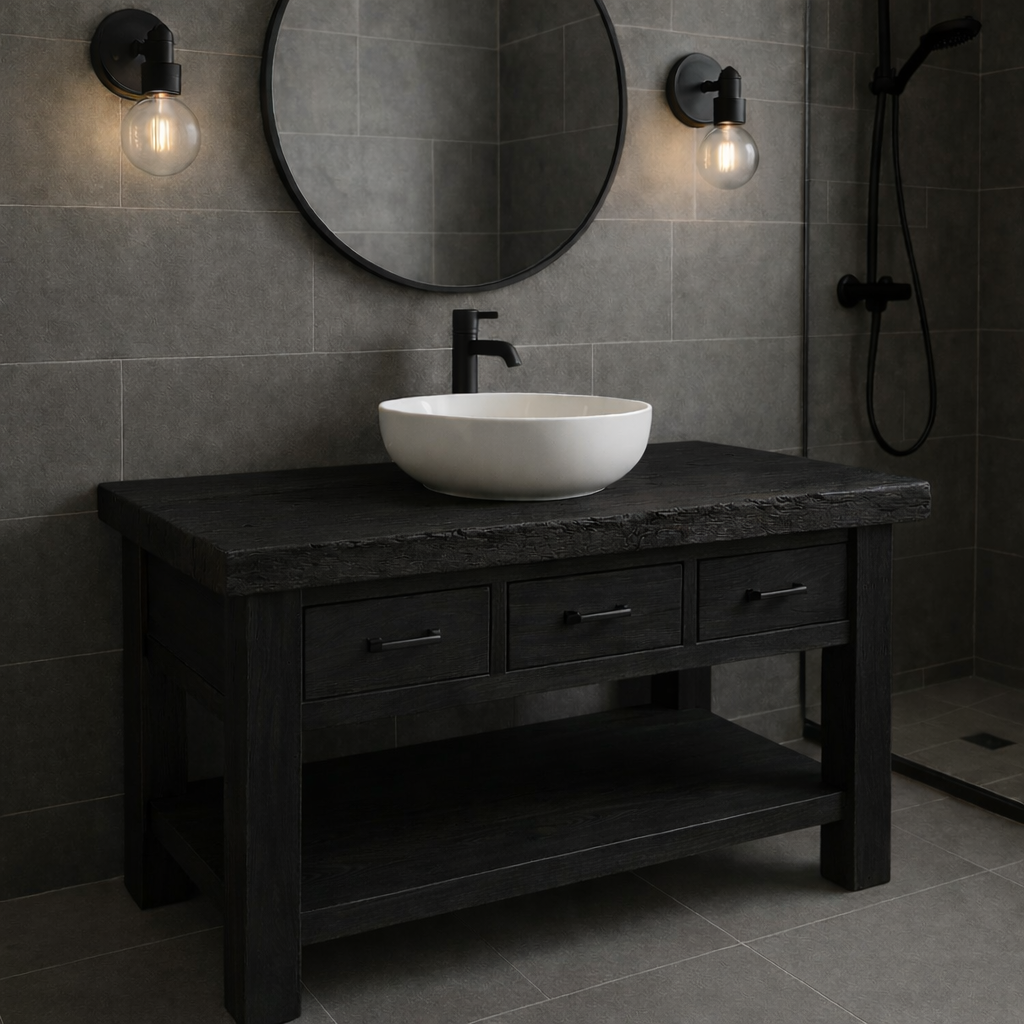Solid Wood Bathroom Vanity Rustic Single Sink Farmhouse with Drawers and Shelf