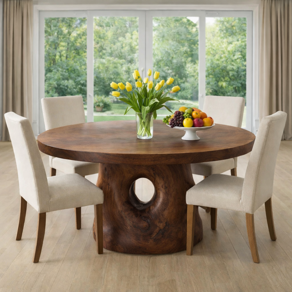 Handcrafted Round Solid Wood Dining Table for Modern Home Decor