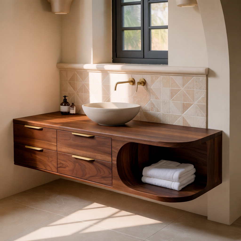 Modern Floating Solid Wood Bathroom Vanity for Minimalist Interiors