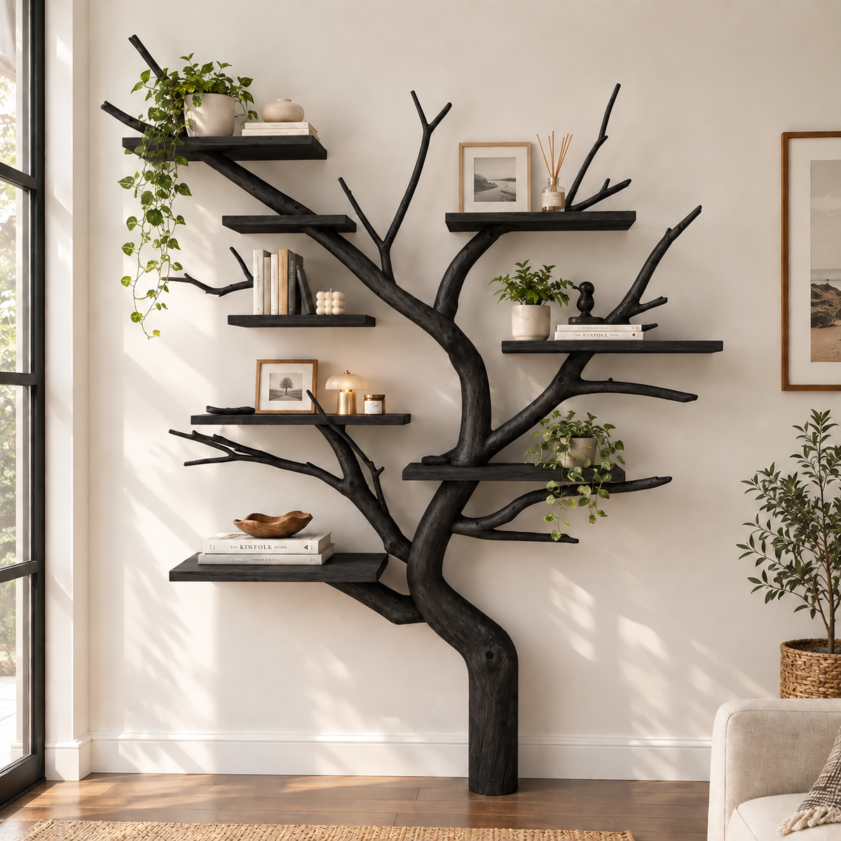 Handcrafted Sculptural Solid Wood Tree Bookshelf