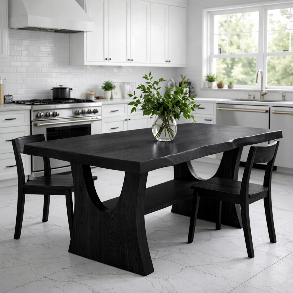 Solid Wood Dining Table with Sculptural Curved Base – Modern Oak Kitchen Table