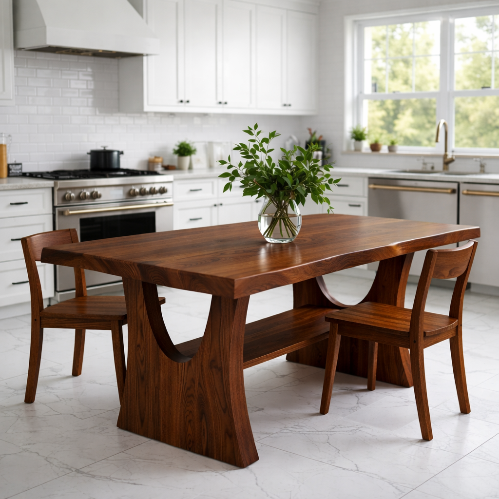 Solid Wood Dining Table with Sculptural Curved Base – Modern Oak Kitchen Table