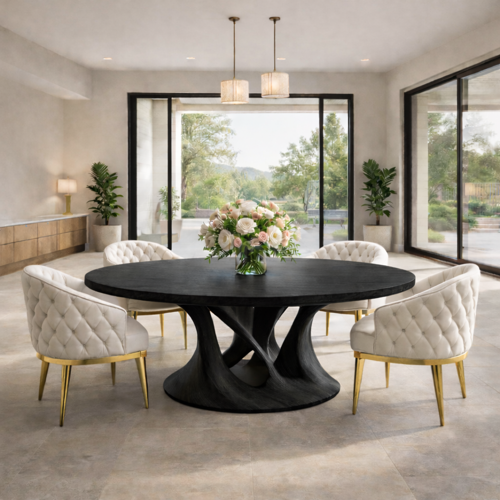 Modern Round Solid Wood Dining Table with Pedestal Base