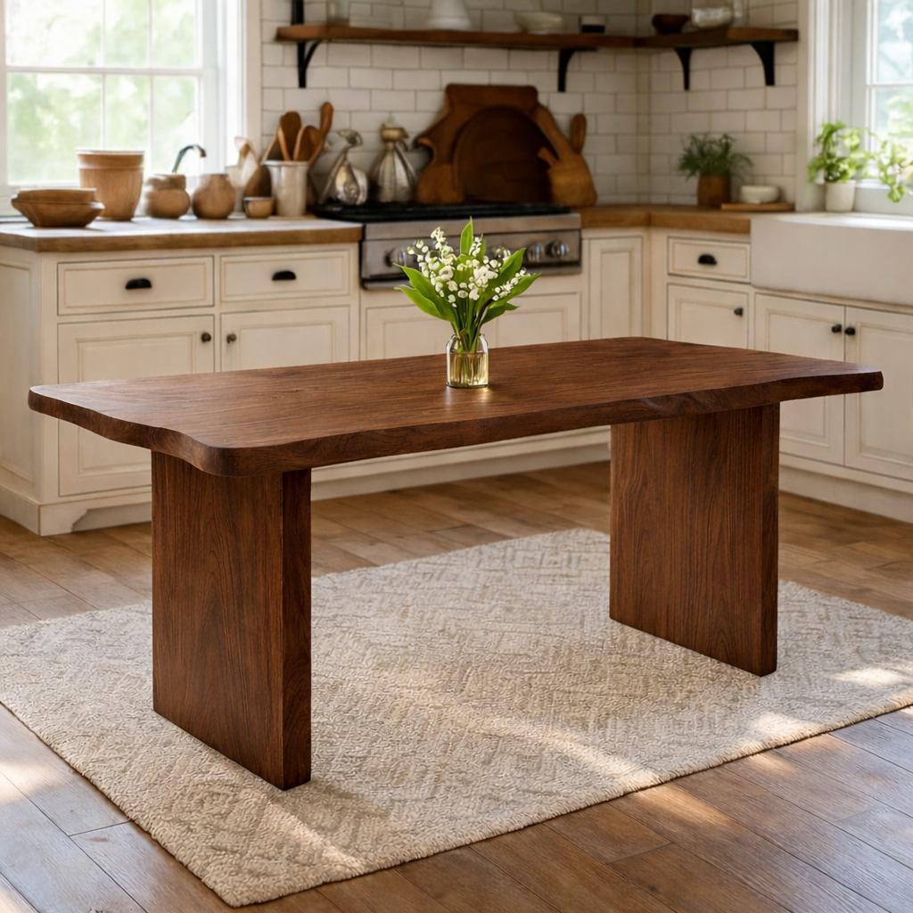 Modern Solid Wood Dining Table with Minimalist Panel Legs