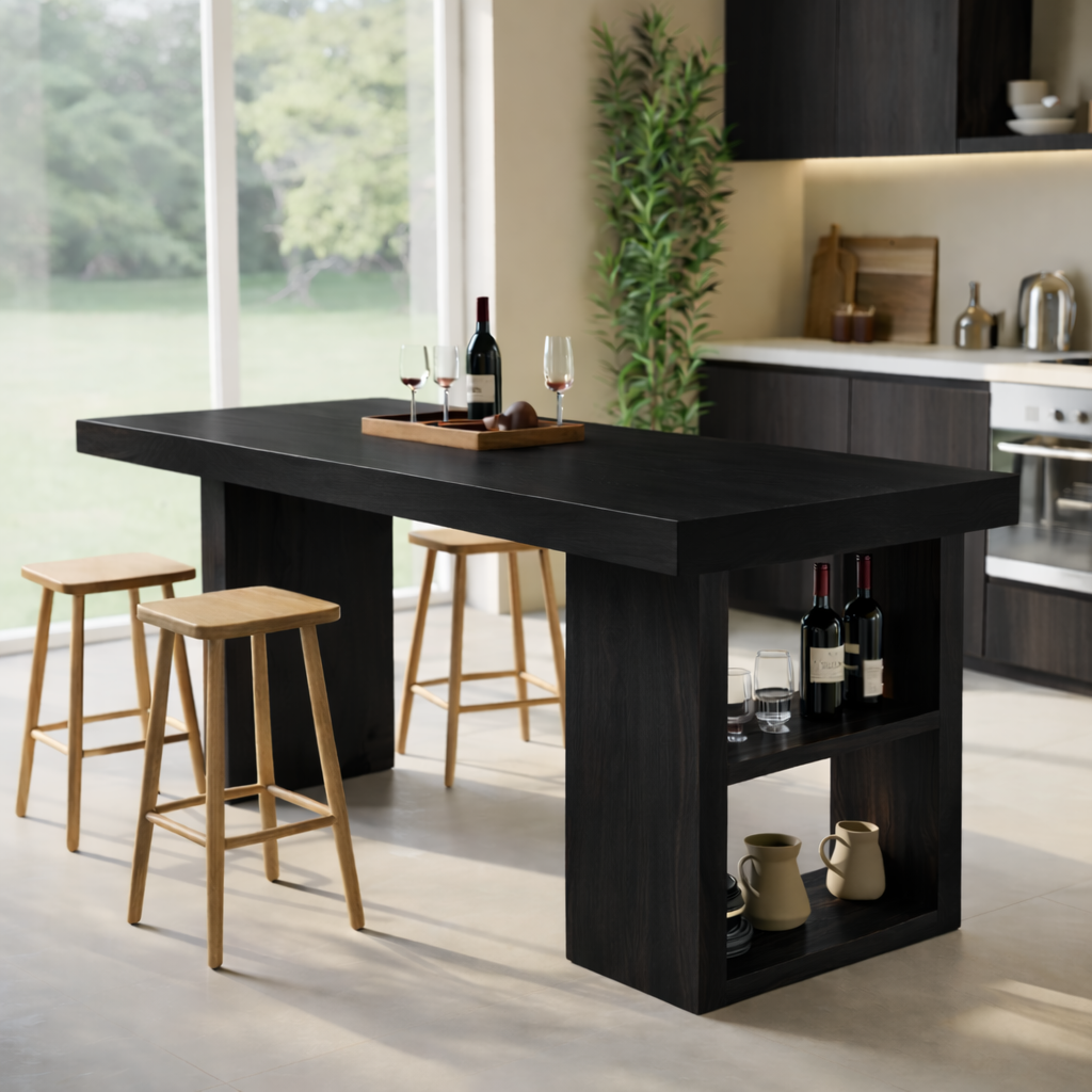Modern Solid Wood Dining Table with Integrated Storage Shelf