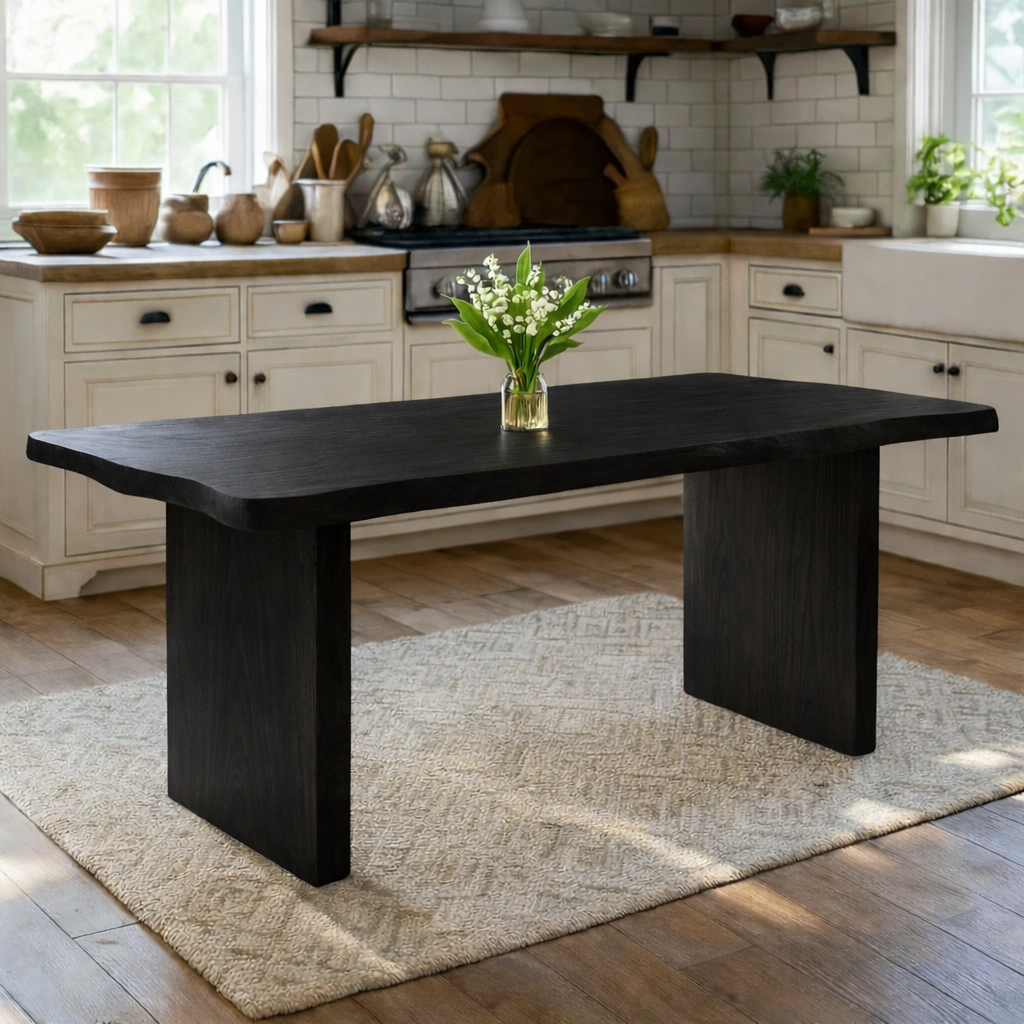 Modern Solid Wood Dining Table with Minimalist Panel Legs