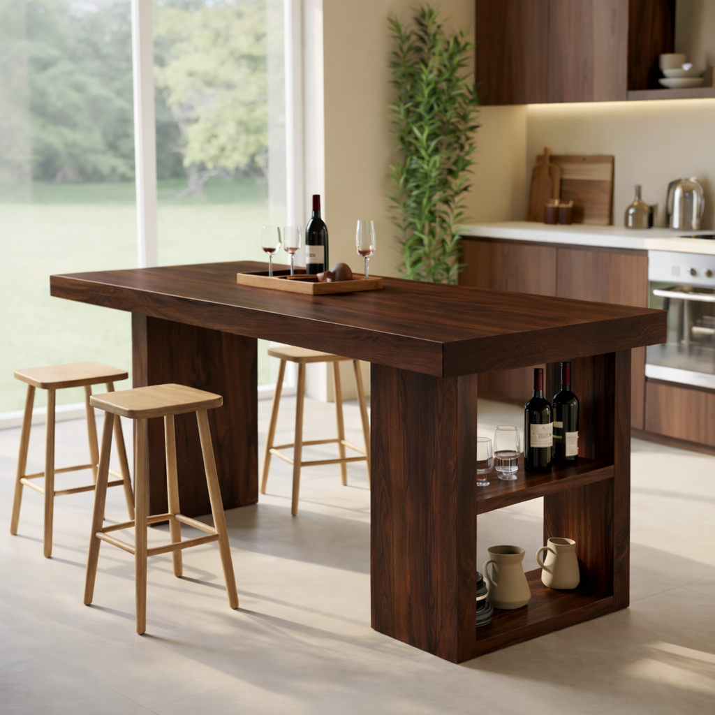 Modern Solid Wood Dining Table with Integrated Storage Shelf