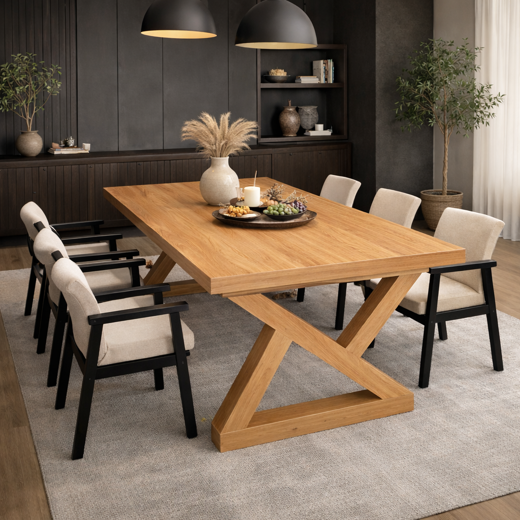Modern Solid Wood Dining Table with X-Base Design