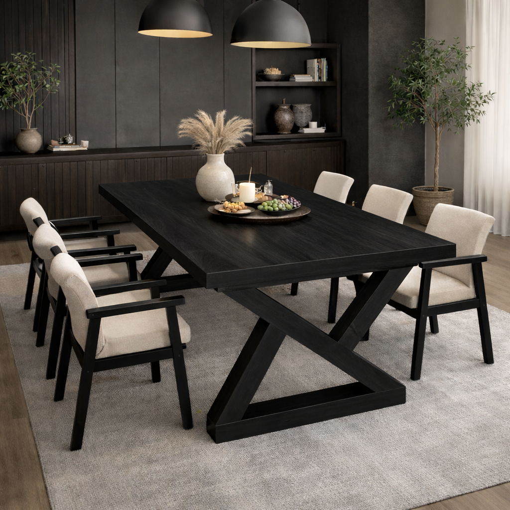 Modern Solid Wood Dining Table with X-Base Design