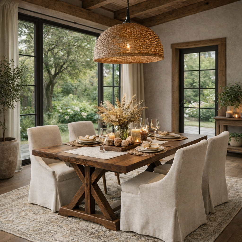 Coastal Rustic Solid Wood Dining Table with X-Base