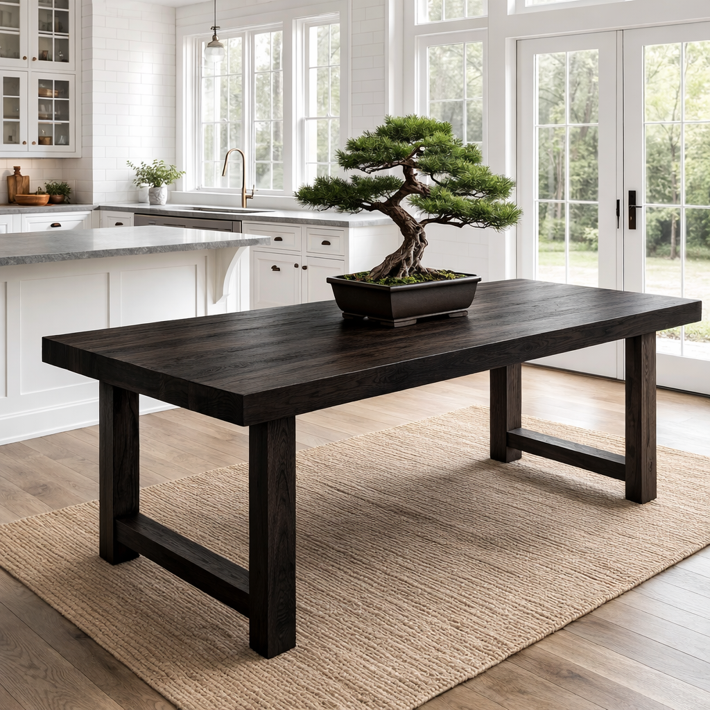 Rustic Solid Wood Dining Table with Classic Trestle Base