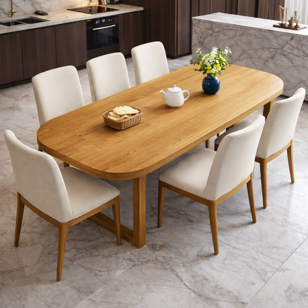 Mid-Century Modern Oval Solid Wood Dining Table