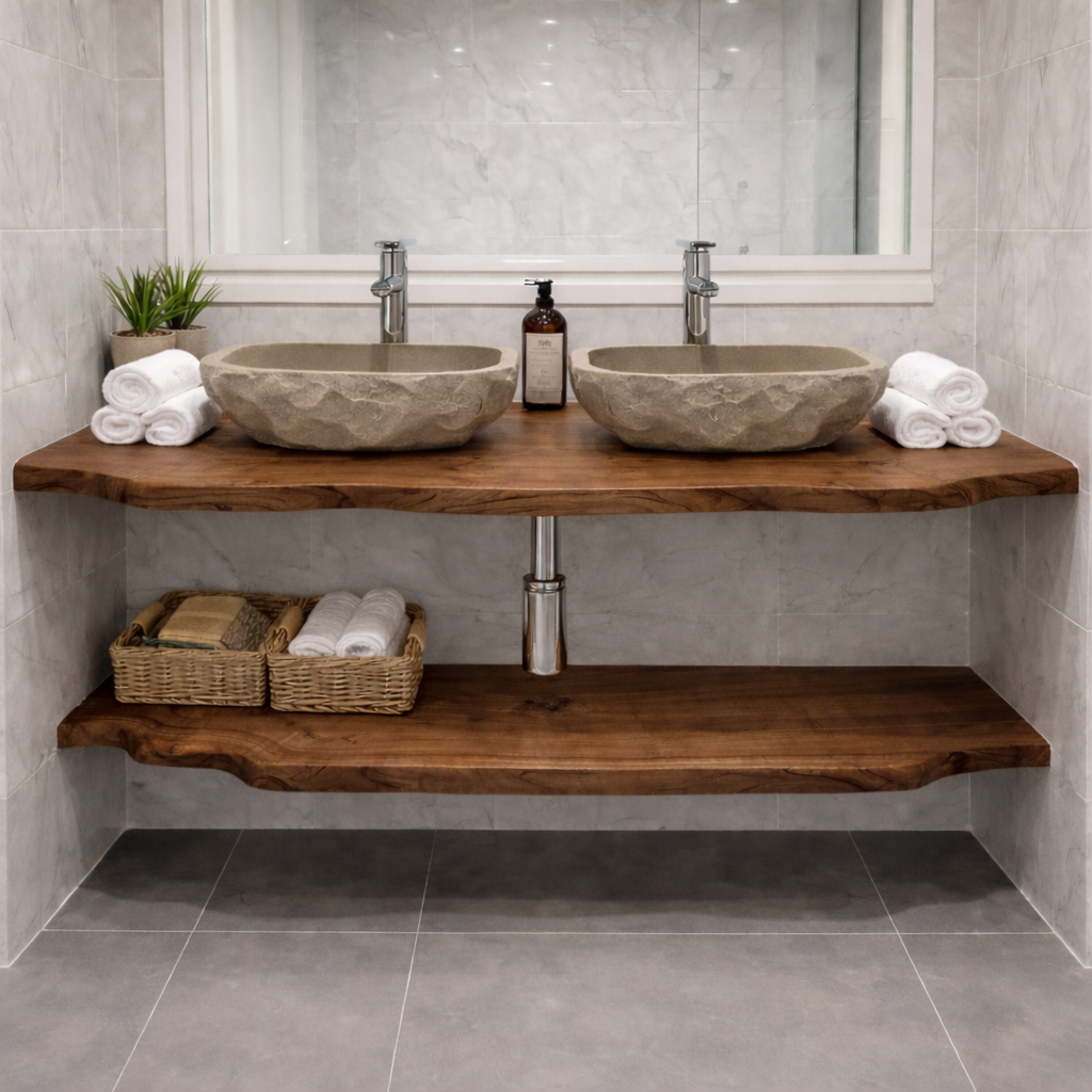 Floating Live Edge Wood Bathroom Vanity for Modern Bathrooms