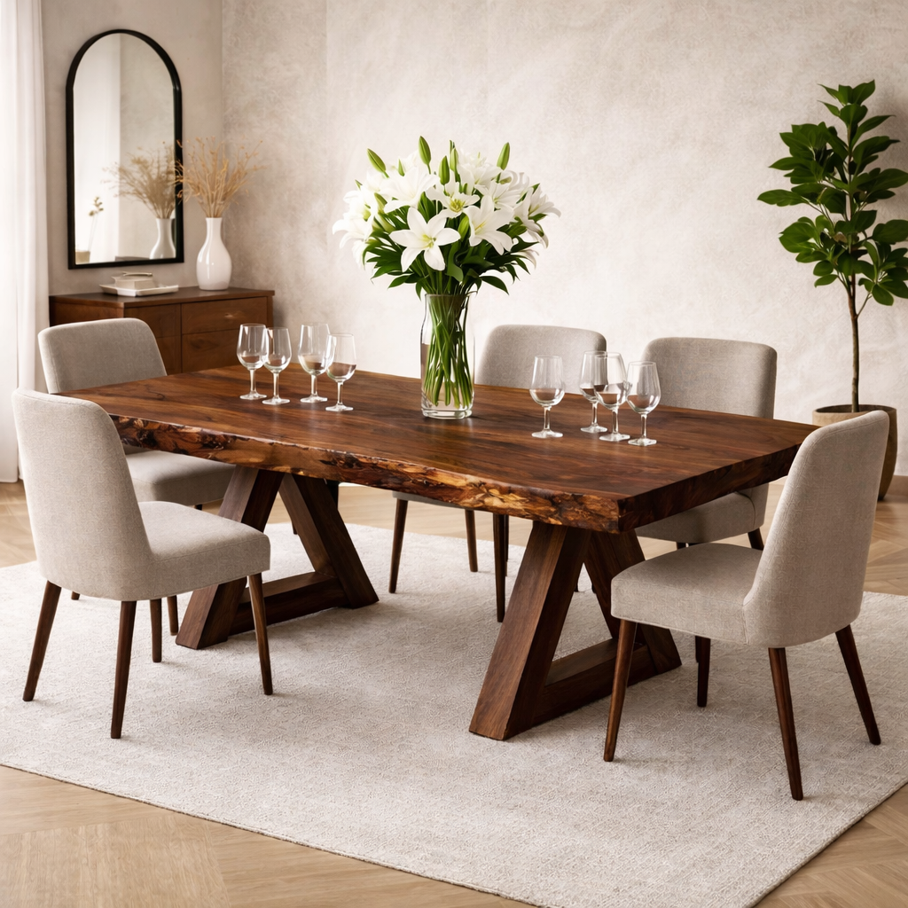 Handcrafted Solid Wood Live Edge Dining Table for Contemporary Homes