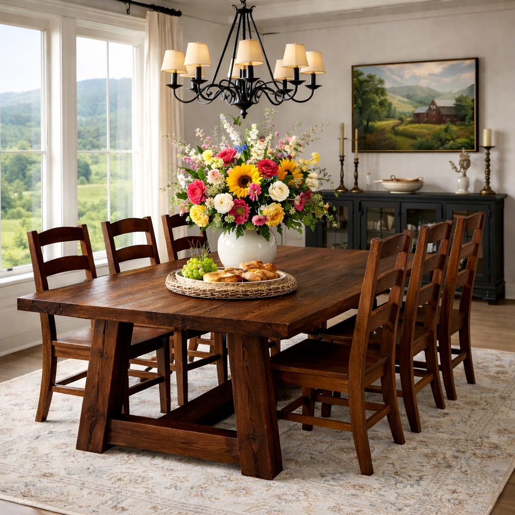 Solid Wood Farmhouse Dining Table with A-Frame Trestle Base