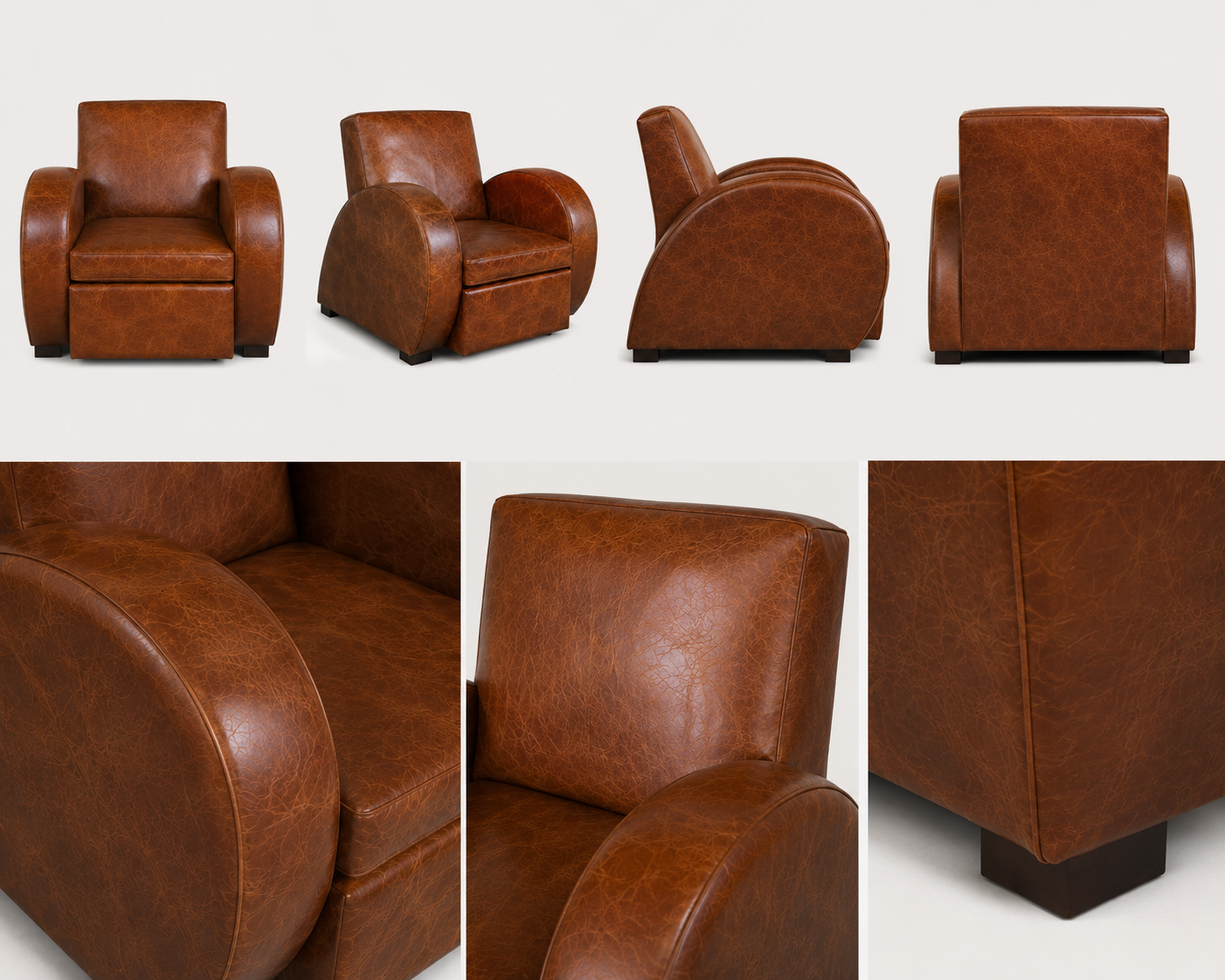 Vintage Art Deco Brown Antique Leather Club Chair