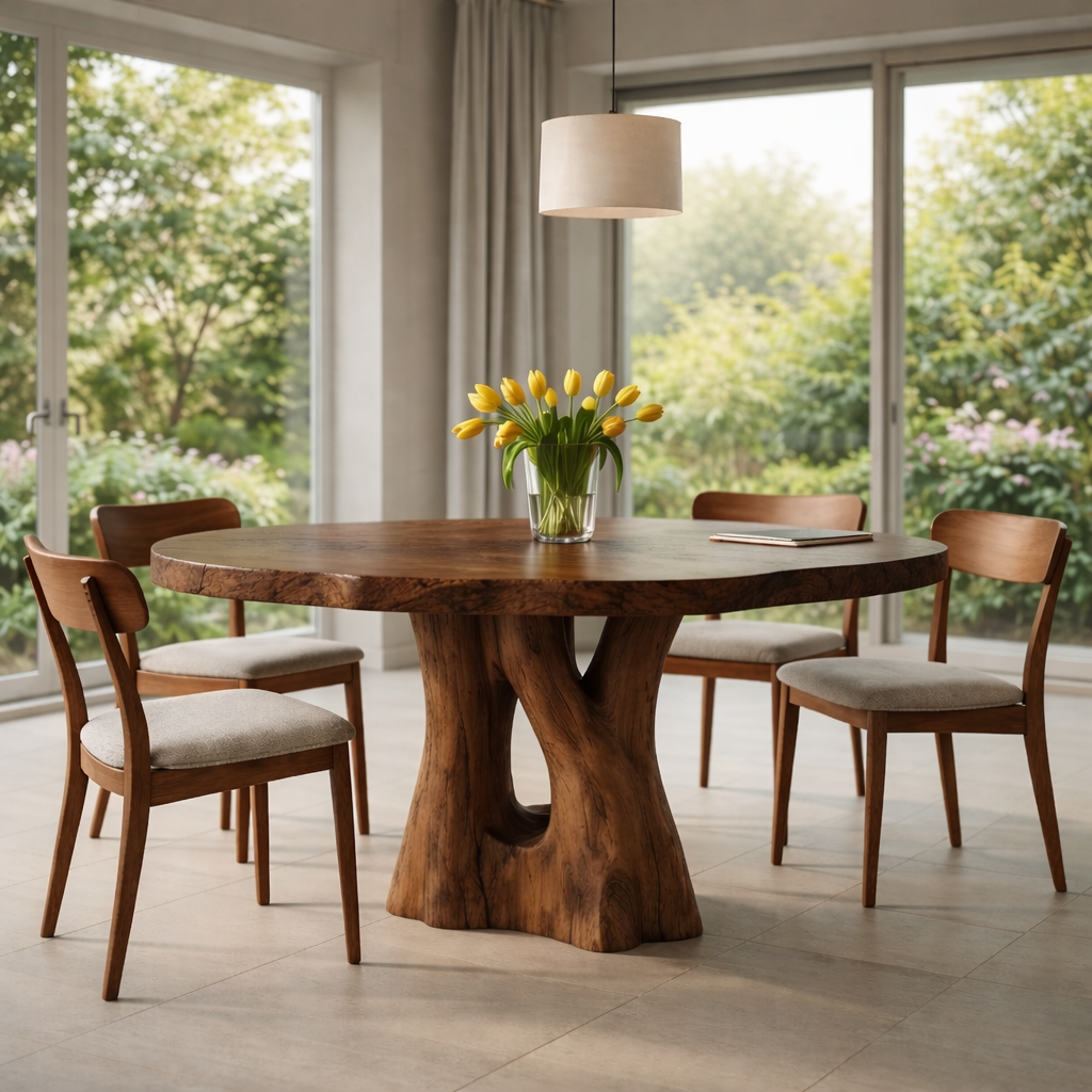 Solid Wood Modern Live Edge Dining Table with Artistic Base