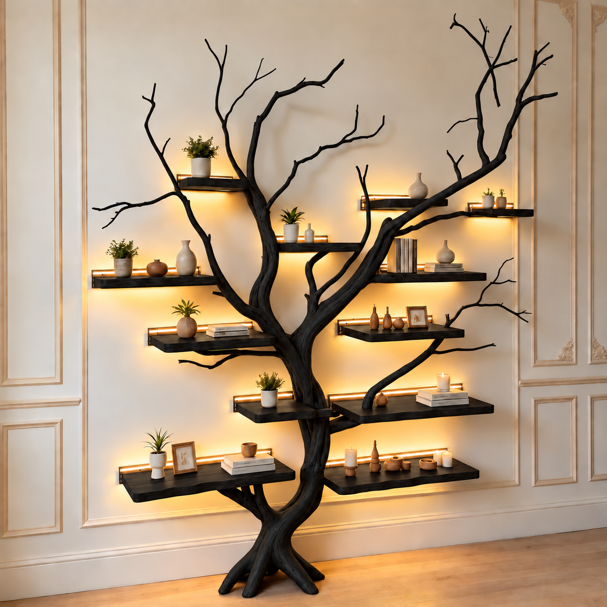 Handcrafted Solid Wood Tree Bookshelf with Branch Shelves