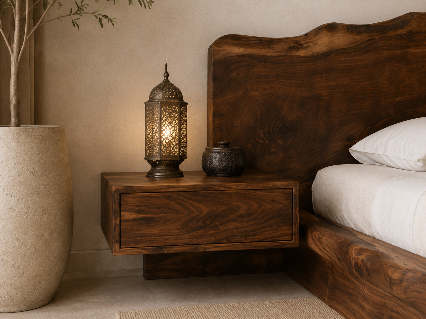Zahara Solid Walnut Live Edge Platform Bed.