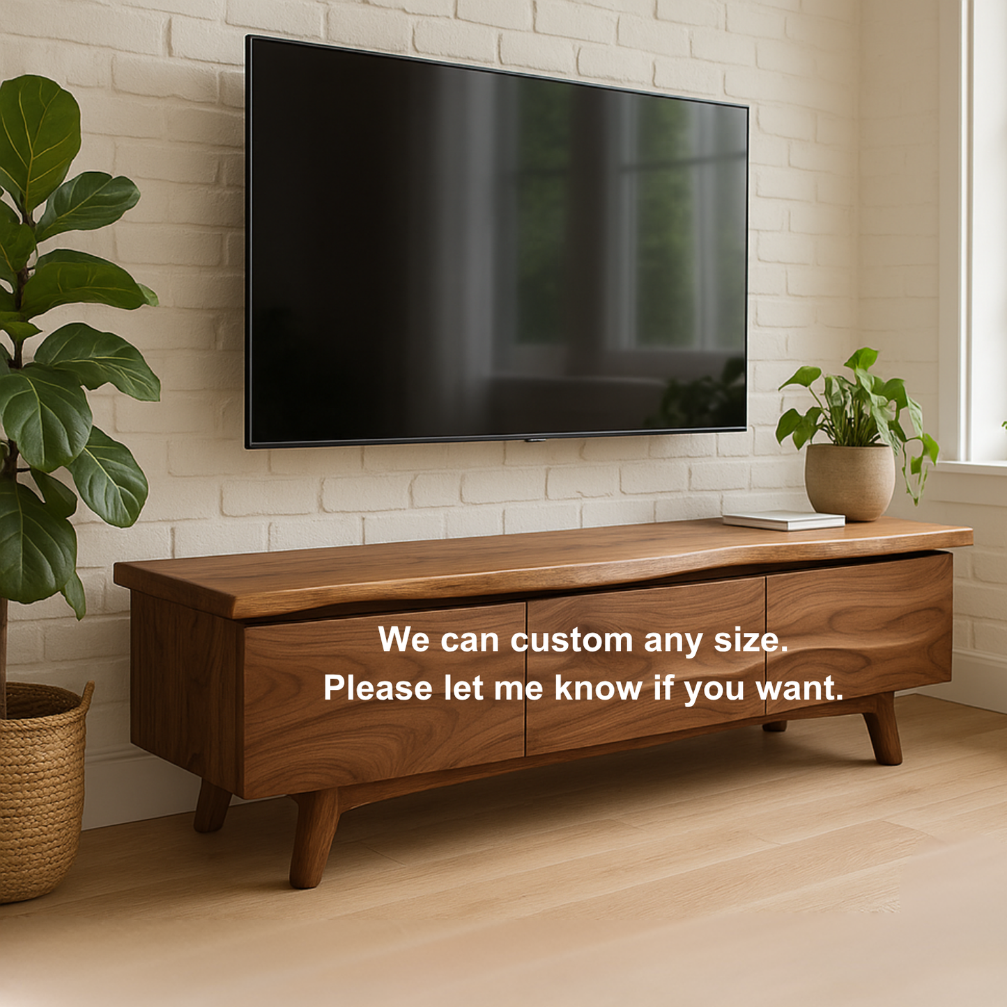 Handcrafted Solid Wood Live Edge TV Stand – Modern Organic Media Console for Living Room Kitchnce