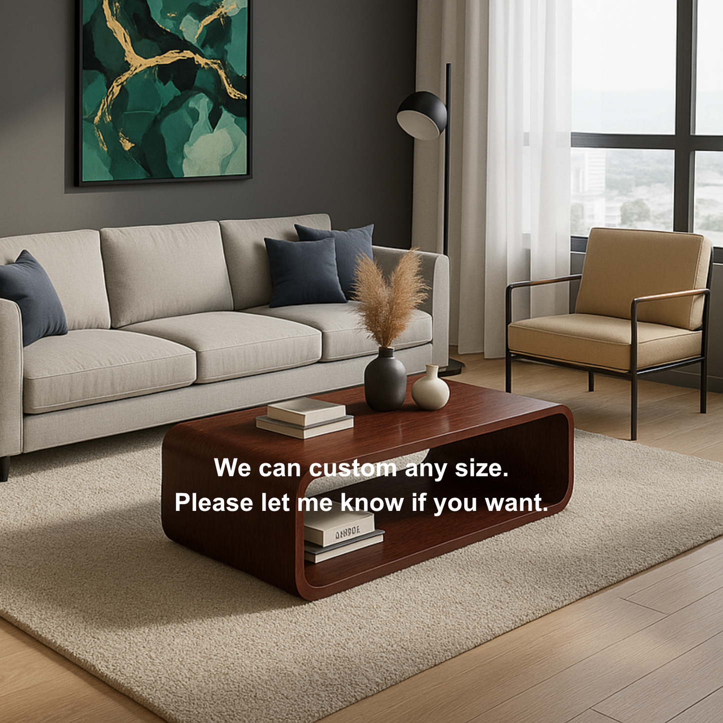 Solid Wood Coffee Table with Open Shelf – Modern Low Coffee Table for Living Room Kitchnce