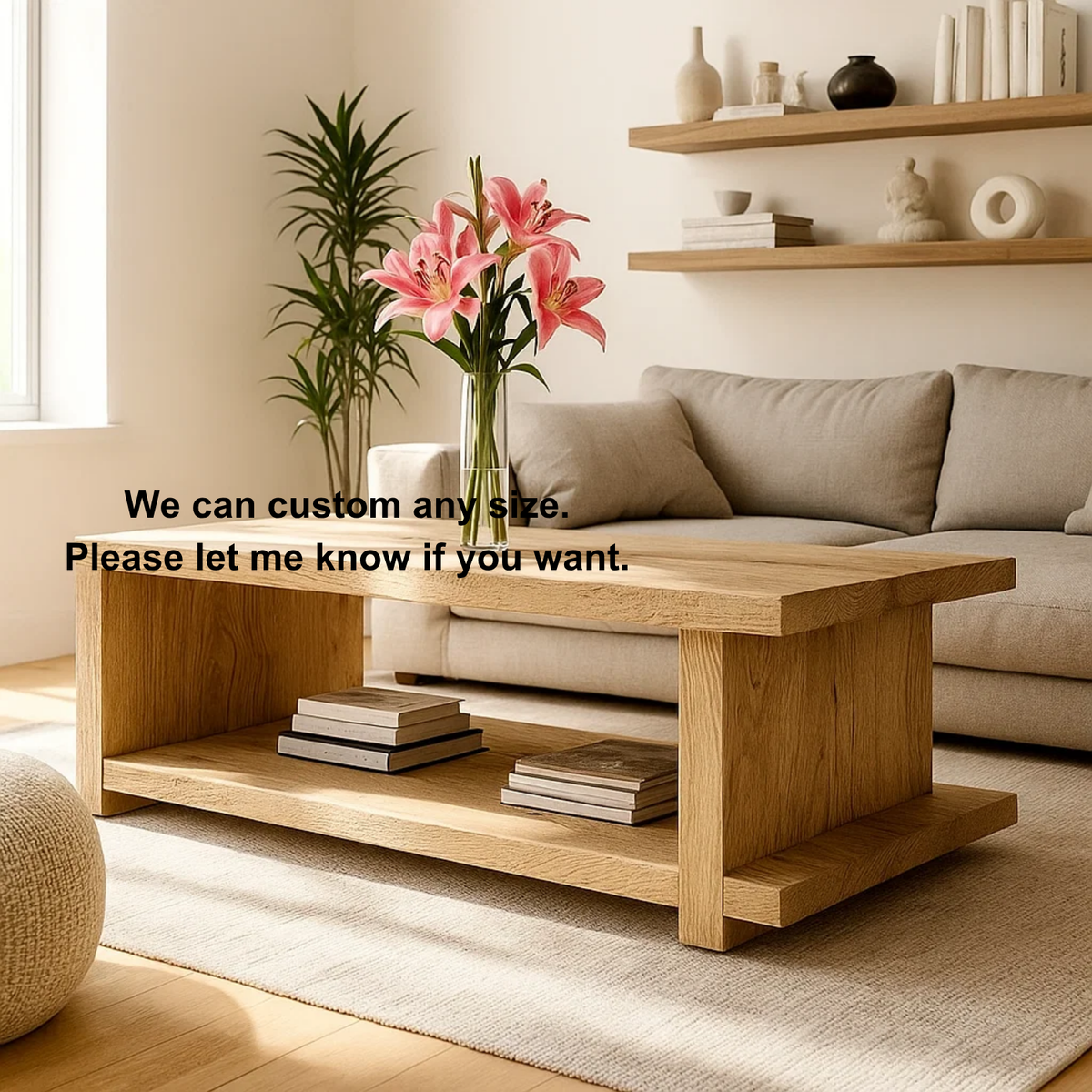 Handcrafted Solid Wood Coffee Table – Minimalist Japandi Wood Center Table with Open Shelf for Modern Natural Living Spaces Kitchnce