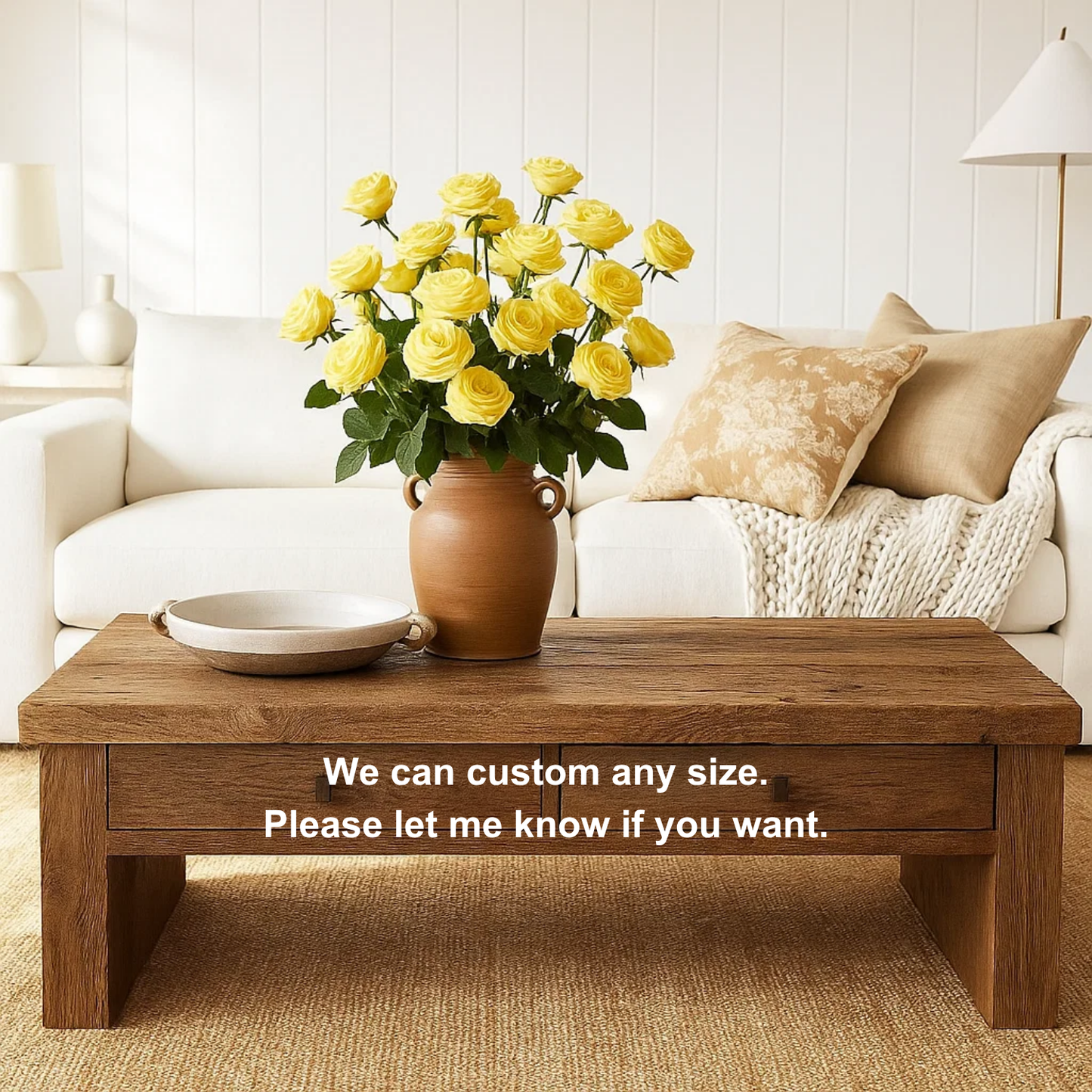 Handcrafted Solid Wood Coffee Table – Rustic Farmhouse Center Table with Drawers, Minimal Design for Elegant Living Room Kitchnce