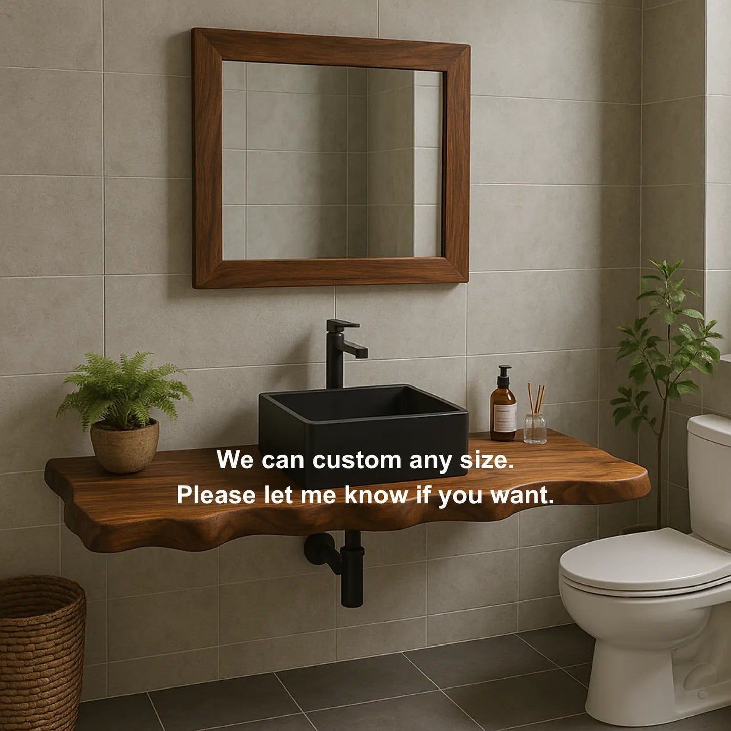Handcrafted Solid Wood Floating Vanity with Organic Sculpted Live Edge Detailing Kitchnce