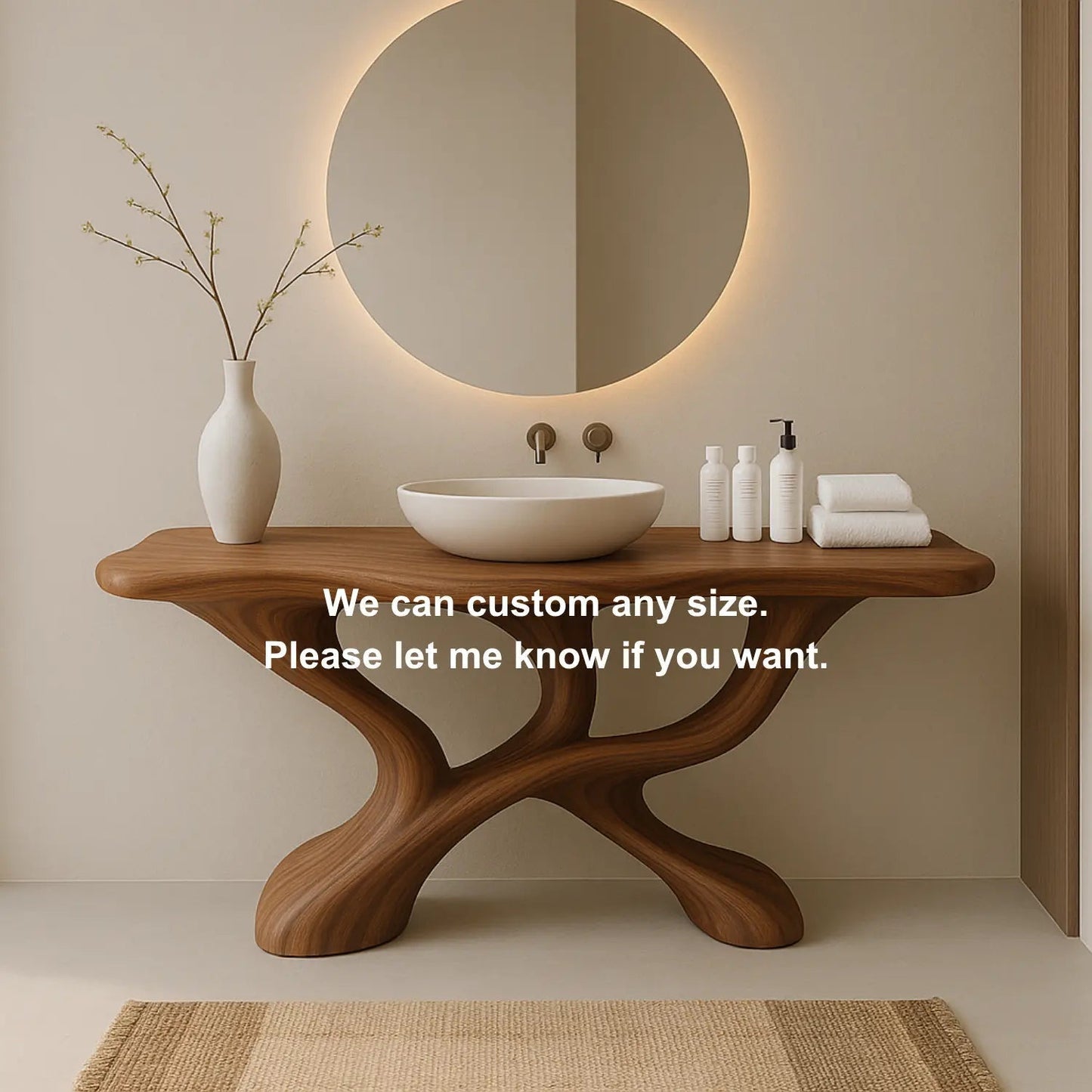 Handcrafted Solid Wood Sculptural Vanity with Fluid Modern Design and Artistic Form Kitchnce