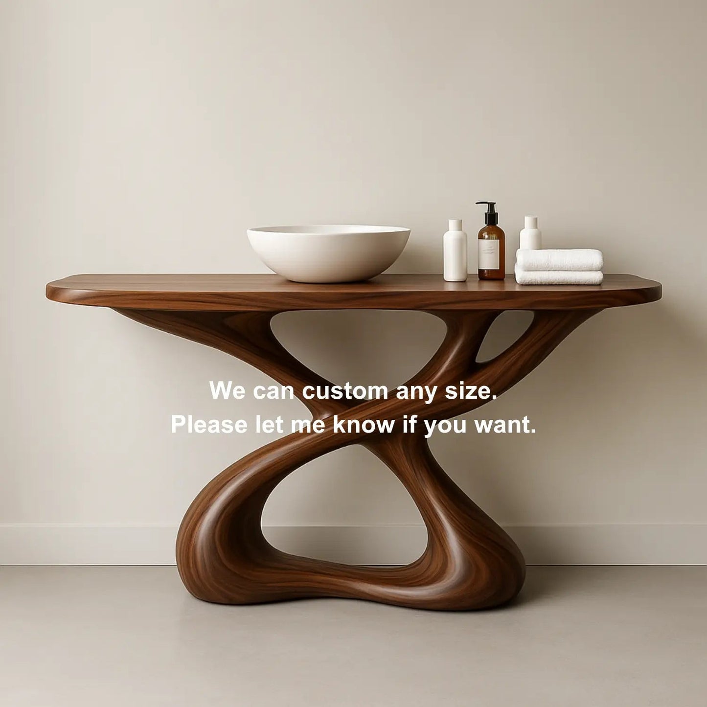 Handcrafted Solid Wood Sculptural Vanity with Organic Flowing Design for Modern Spaces Kitchnce