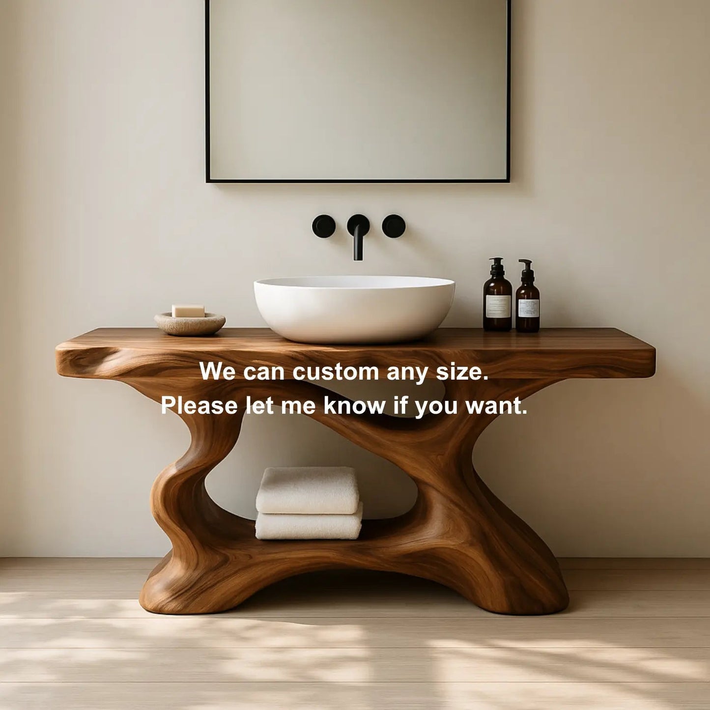 Handcrafted Solid Wood Vanity with Sculptural Organic Flow and Modern Natural Design Kitchnce