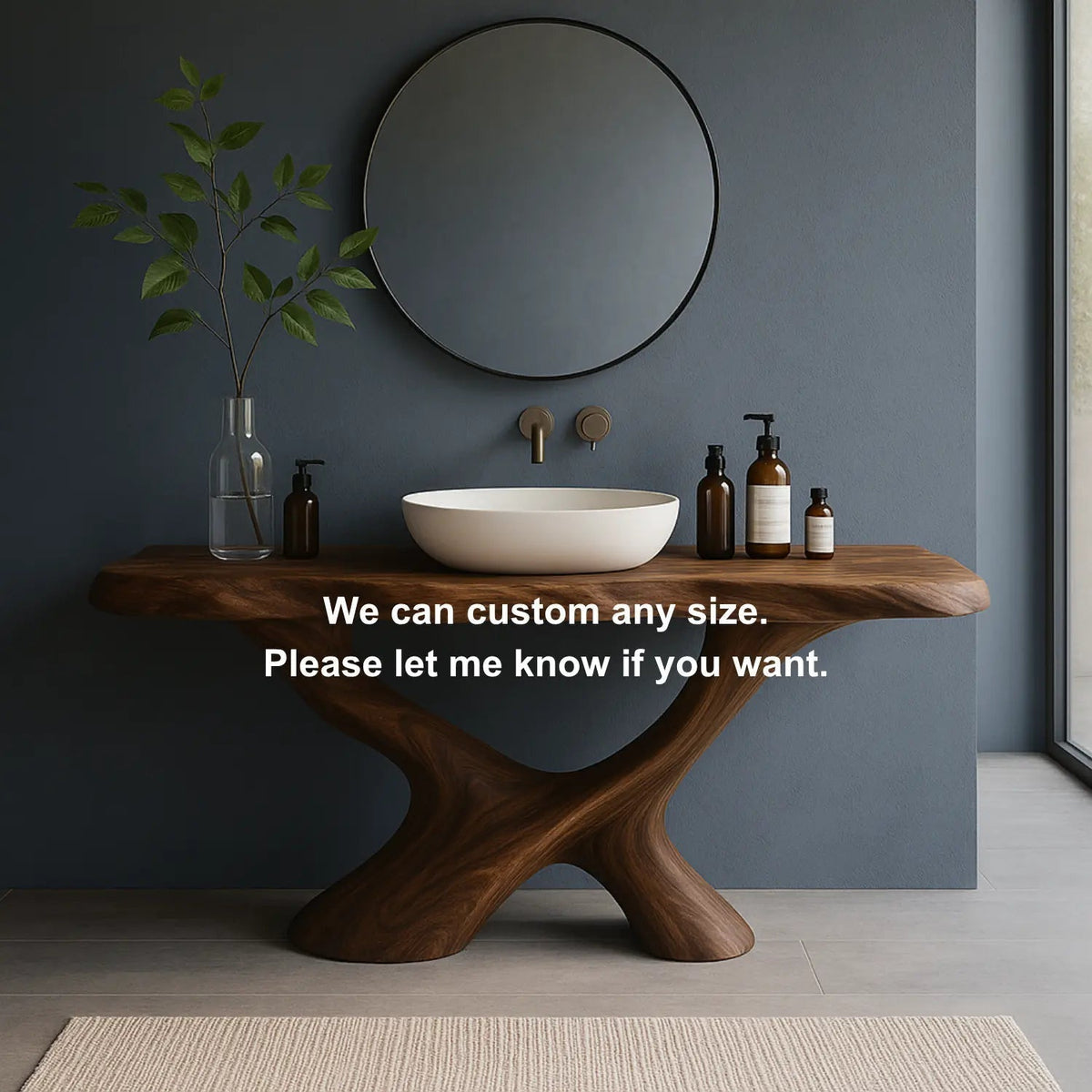 Handcrafted Solid Wood Bathroom Vanity – Sculptural Organic Flow Base with Modern Artistic Form Kitchnce