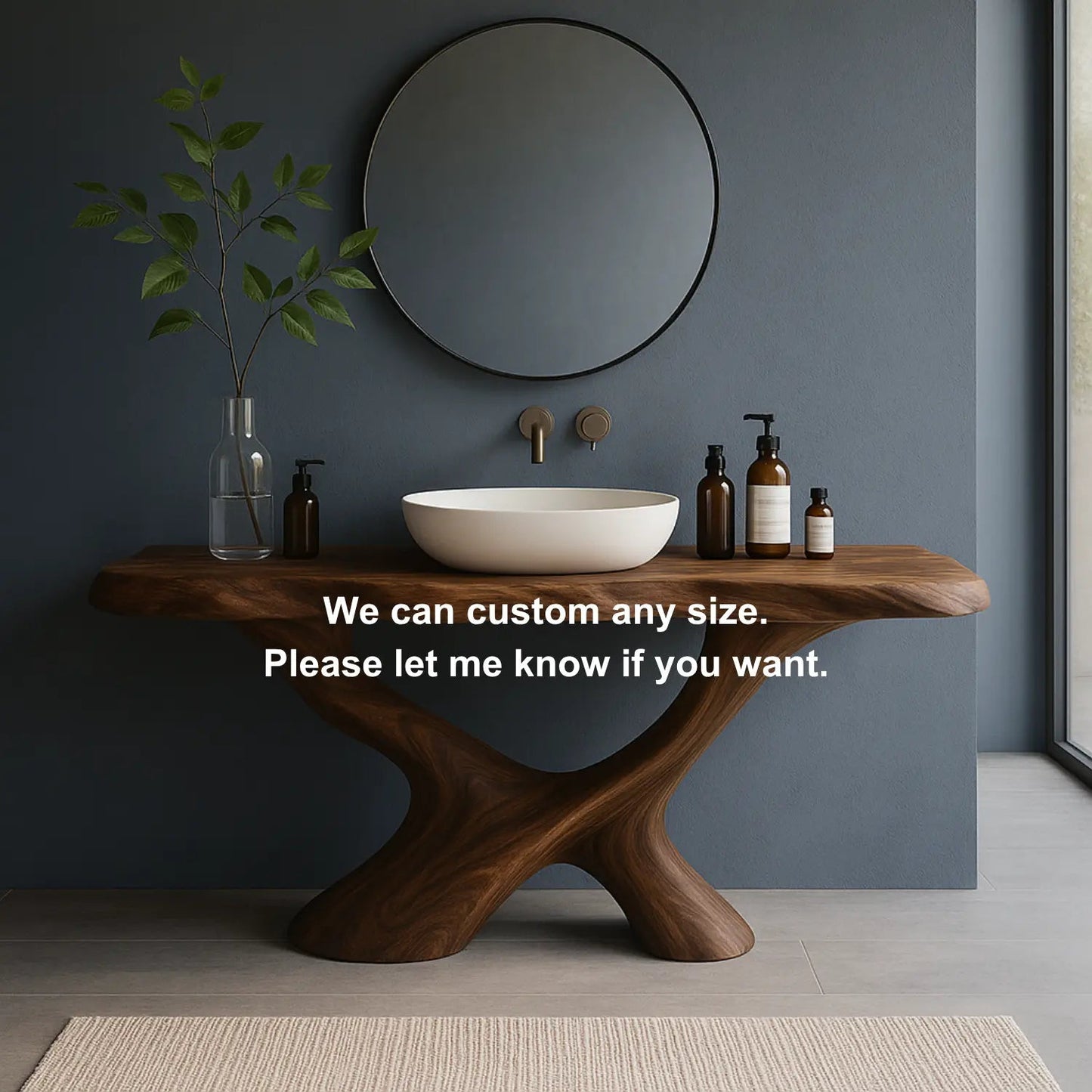 Handcrafted Solid Wood Bathroom Vanity – Sculptural Organic Flow Base with Modern Artistic Form Kitchnce