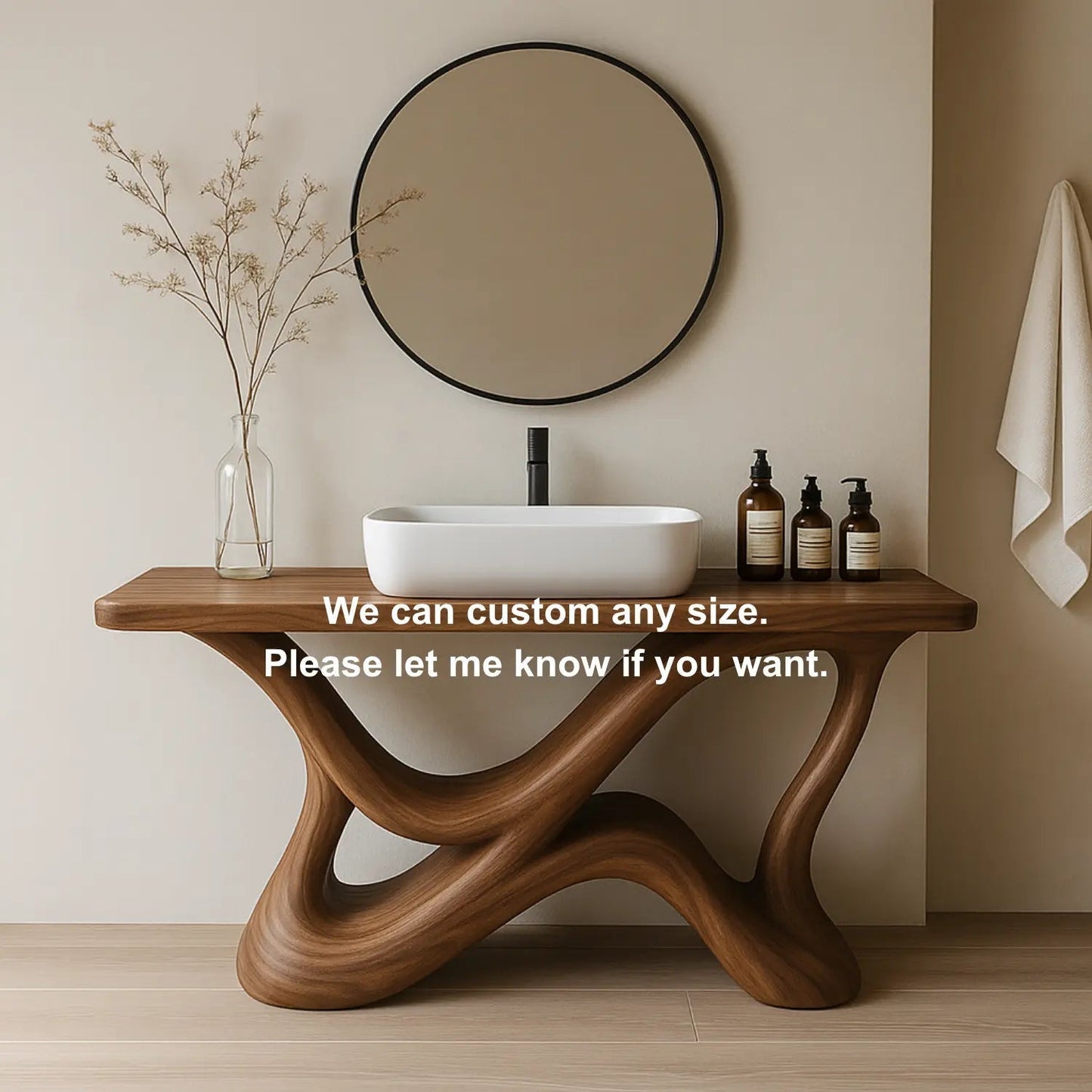 Handcrafted Solid Wood Bathroom Vanity – Organic Interwoven Flow Sculptural Base Design Kitchnce