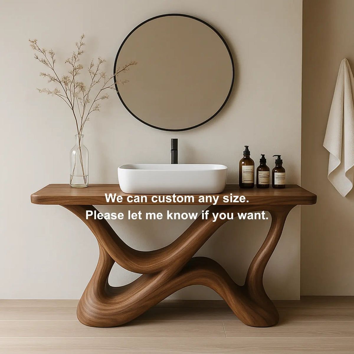 Handcrafted Solid Wood Bathroom Vanity – Organic Interwoven Flow Sculptural Base Design Kitchnce