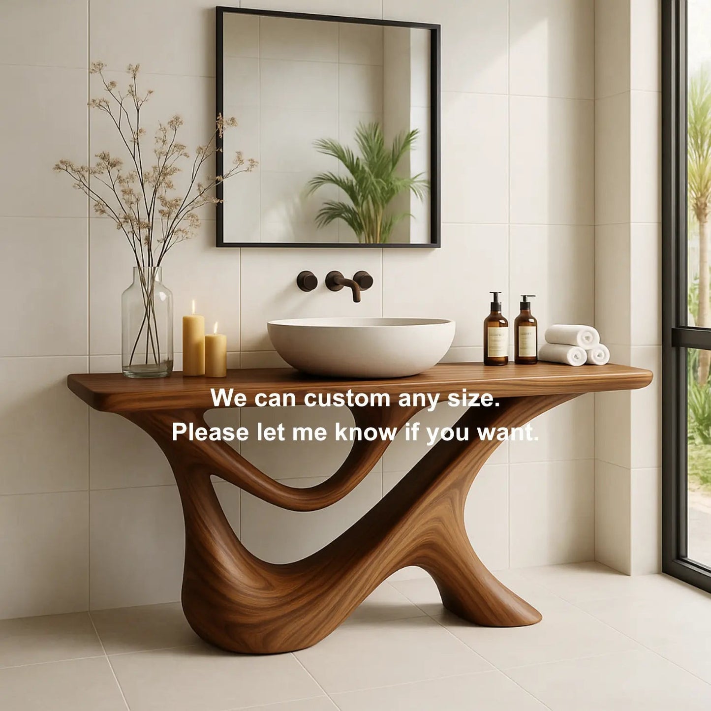 Handcrafted Solid Wood Bathroom Vanity – Sculptural Organic Y-Form Base with Natural Flow Design Kitchnce