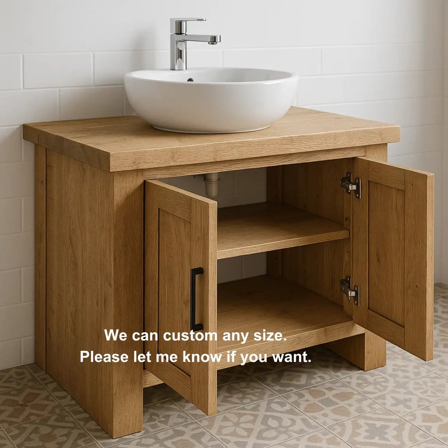 Modern Handcrafted Solid Wood Bathroom Vanity – Minimalist Cabinet Base with Double Doors Kitchnce