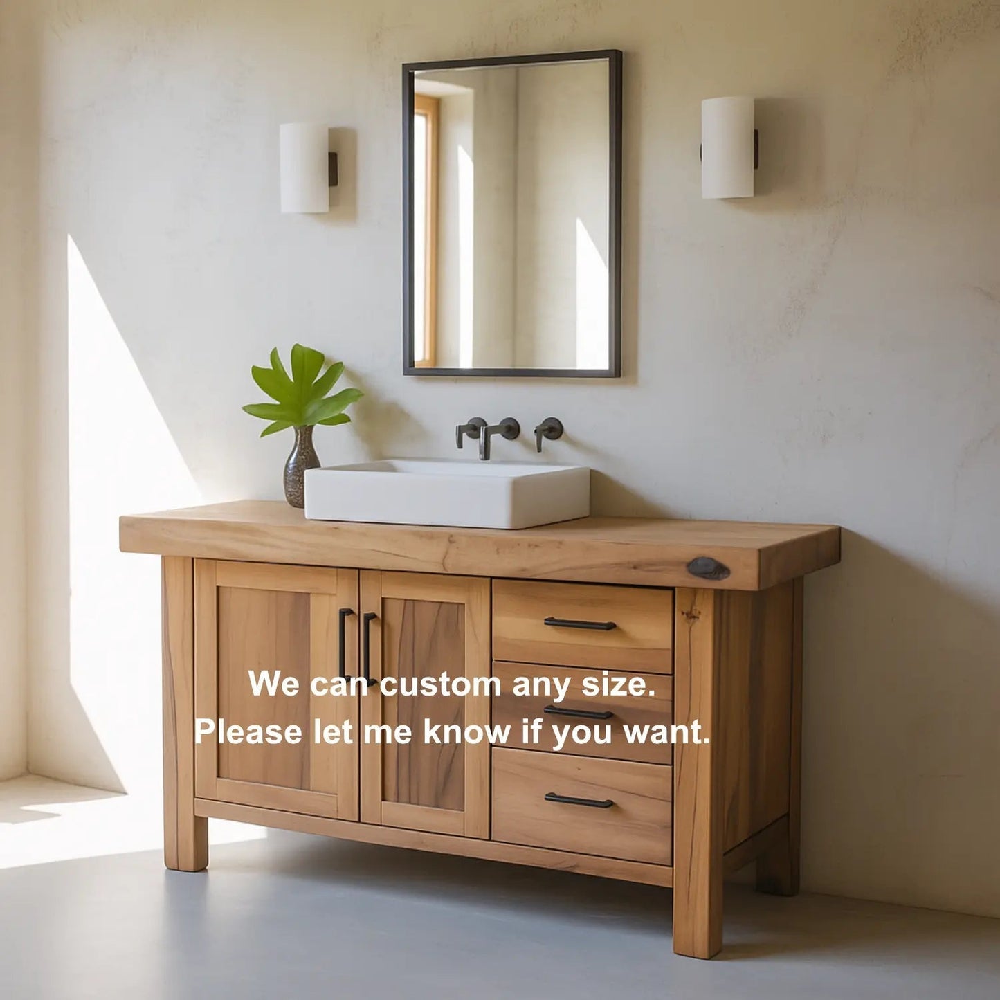 Handcrafted Solid Wood Bathroom Vanity – Rustic Modern Base with 3 Drawers and Cabinet Doors Kitchnce