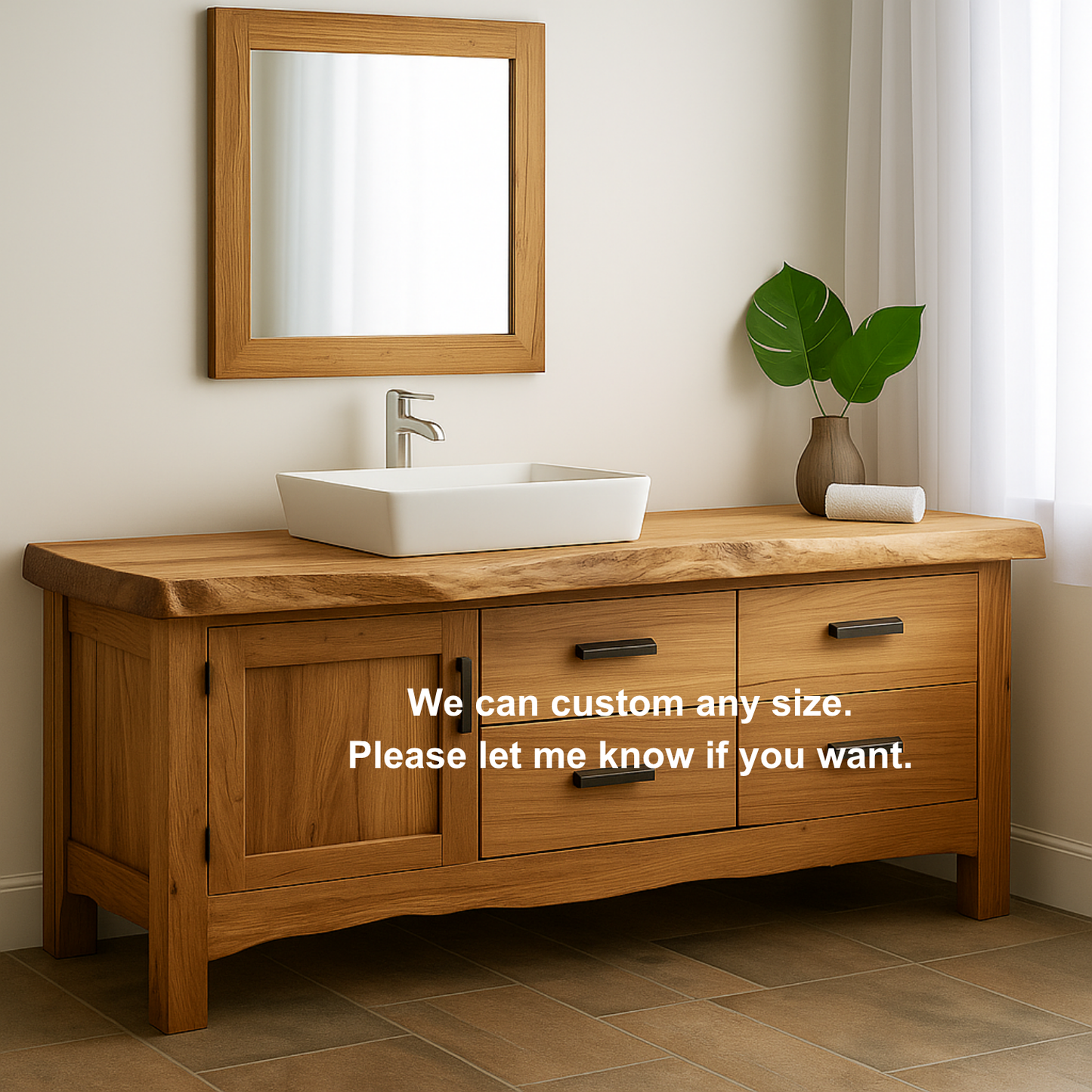 Handcrafted Solid Wood Bathroom Vanity – Natural Live Edge Base with 4 Drawers and Door Cabinet Kitchnce