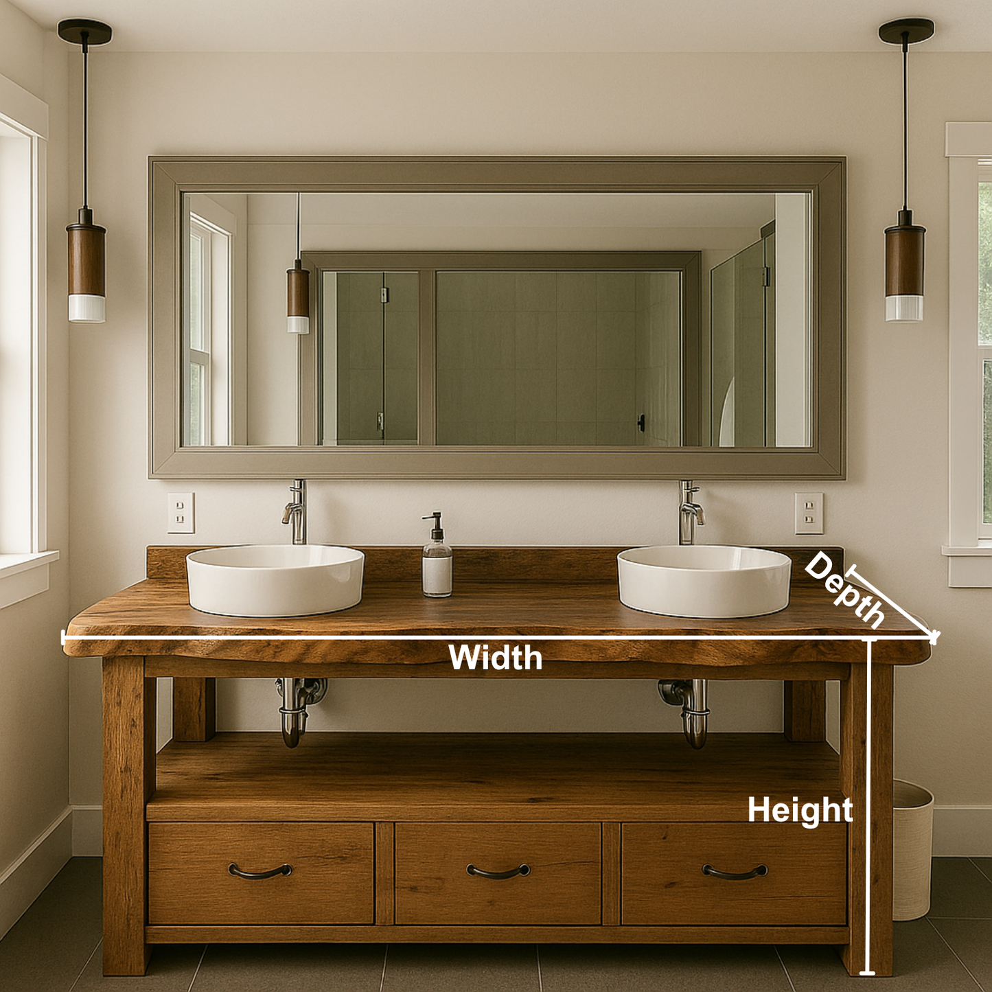 Solid Wood Double Bathroom Vanity Cabinet – Rustic Bathroom Vanity with 3 Drawers Kitchnce