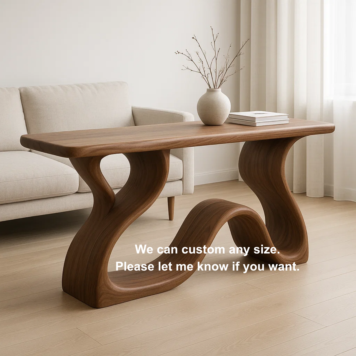 Handcrafted Solid Wood Wave Console Table – Sculptural Organic Flow Design for Modern Interiors Kitchnce