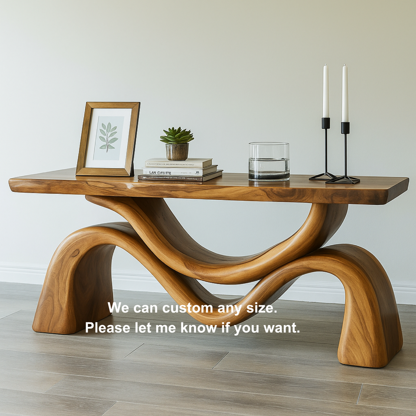 Handcrafted Solid Wood Waveflow Console Table – Sculptural Organic Design for Modern Interiors Kitchnce