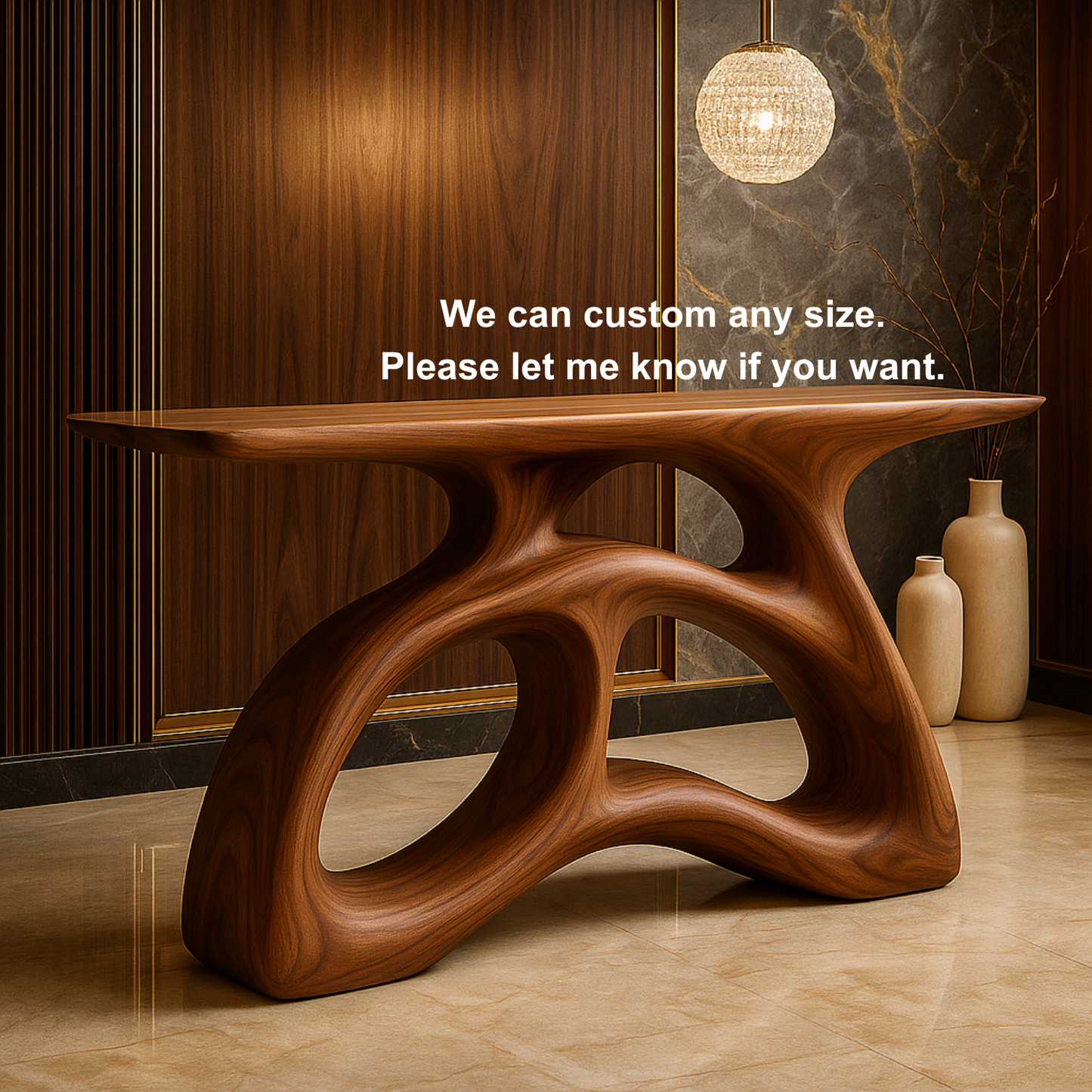 Handcrafted Solid Wood Sculptural Console Table – Flowform Organic Design for Luxury Interiors Kitchnce