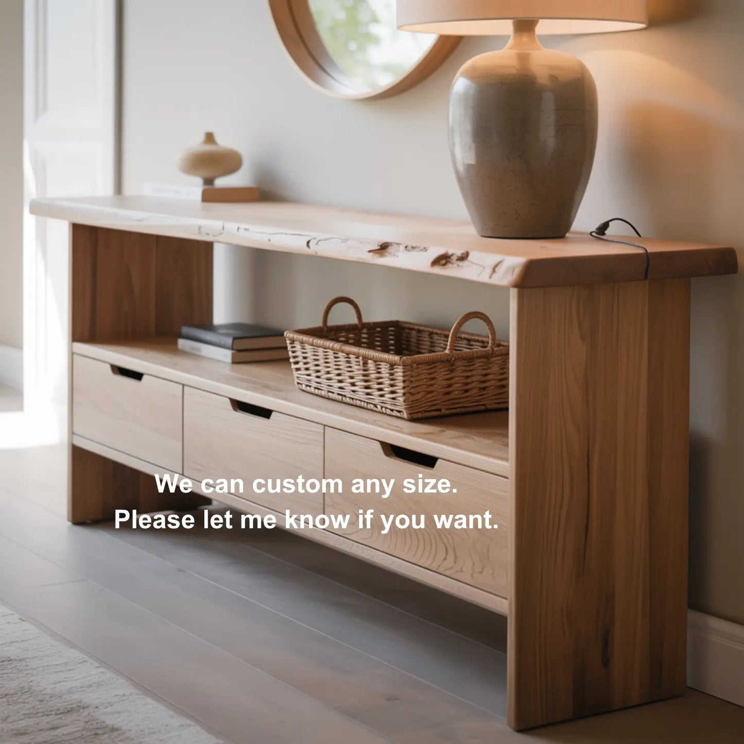Handcrafted Solid Wood Console Table – Minimalist Live Edge Design with Storage Drawers Kitchnce