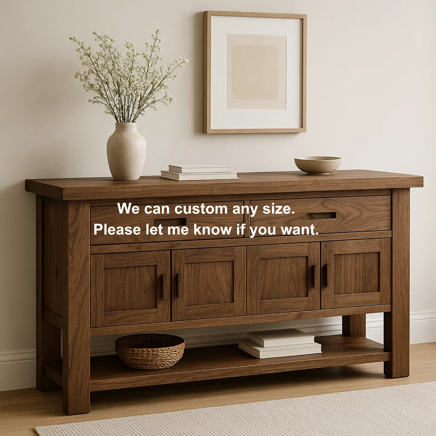 Handcrafted Solid Walnut Console Table – Modern Rustic Design with Storage Cabinets & Drawers Kitchnce