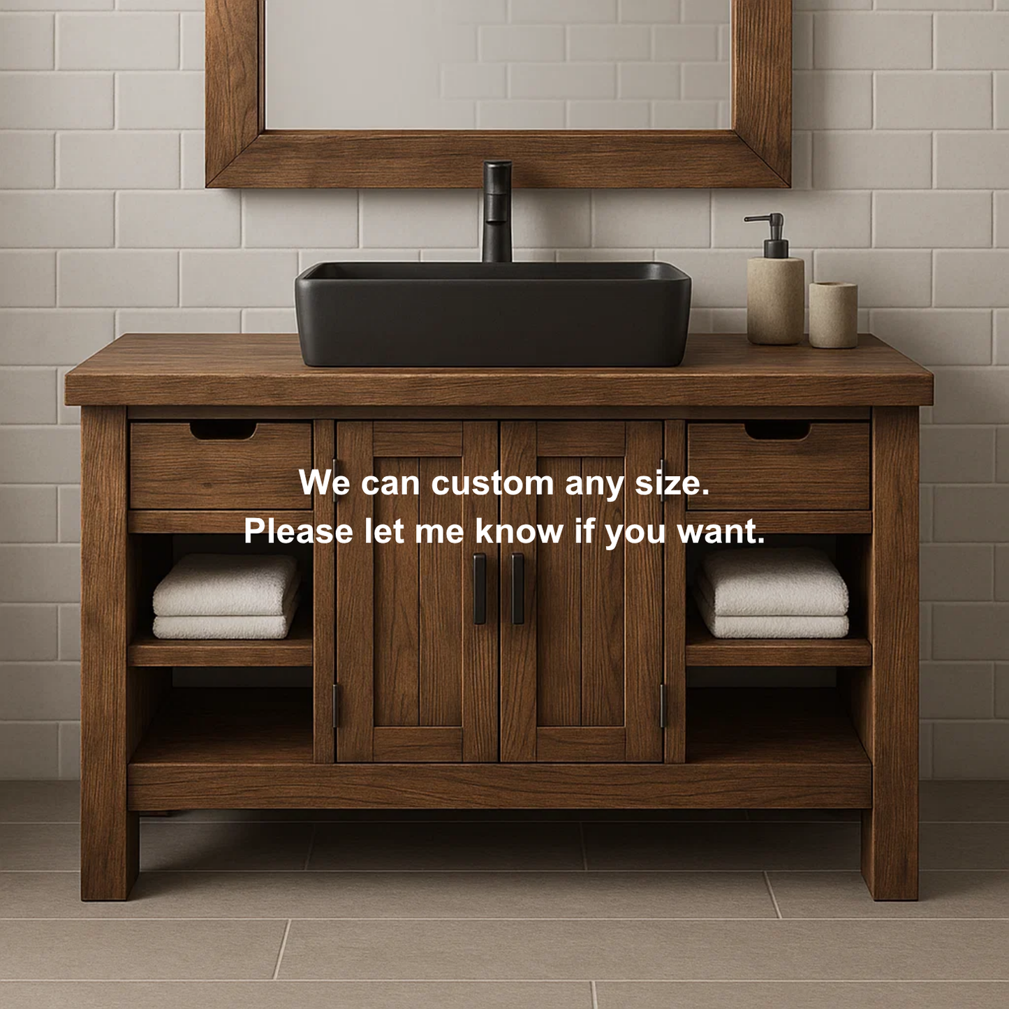 Handcrafted Solid Wood Bathroom Vanity – Modern Farmhouse Cabinet with Shelves and Storage Drawers Kitchnce