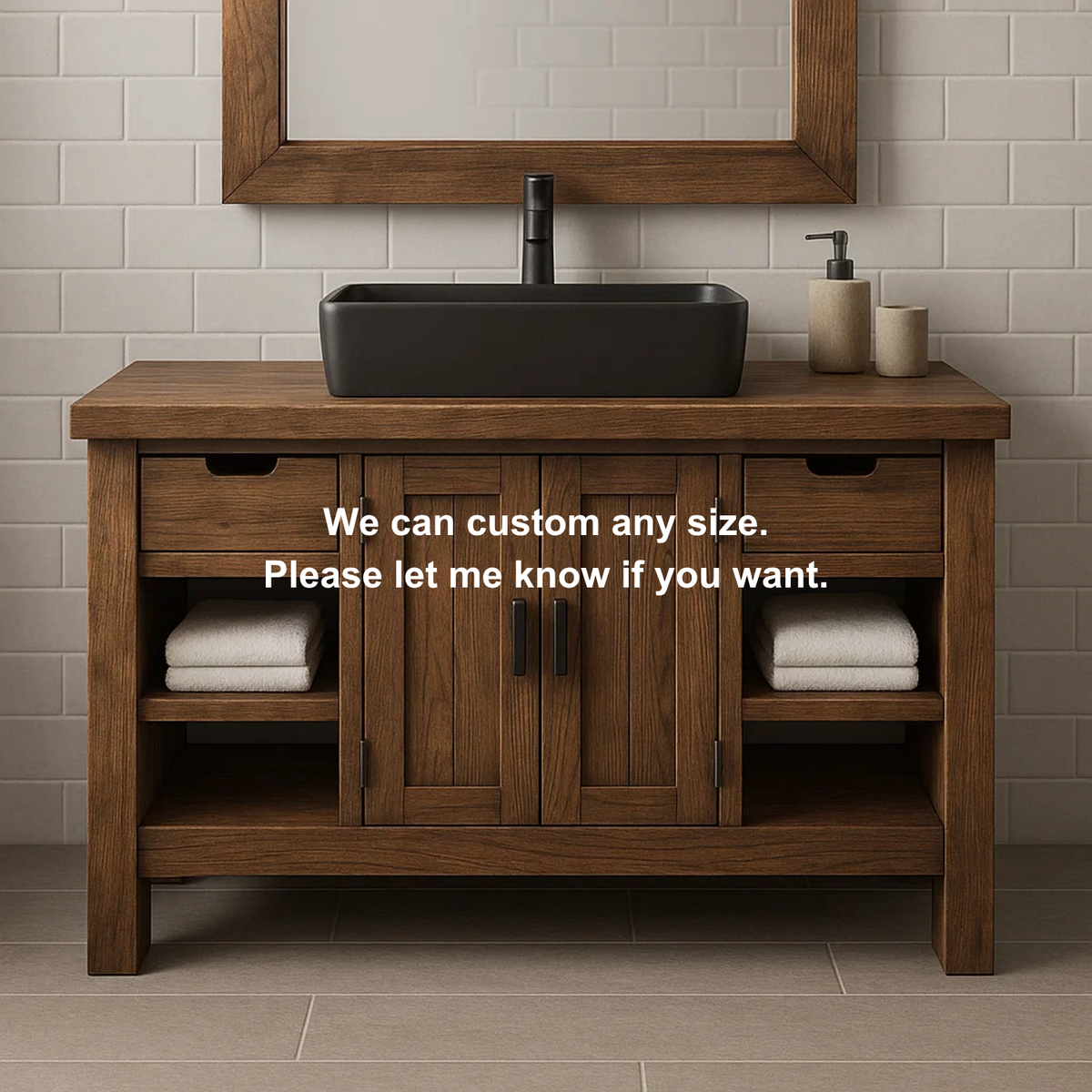 Handcrafted Solid Wood Bathroom Vanity – Modern Farmhouse Cabinet with Shelves and Storage Drawers Kitchnce