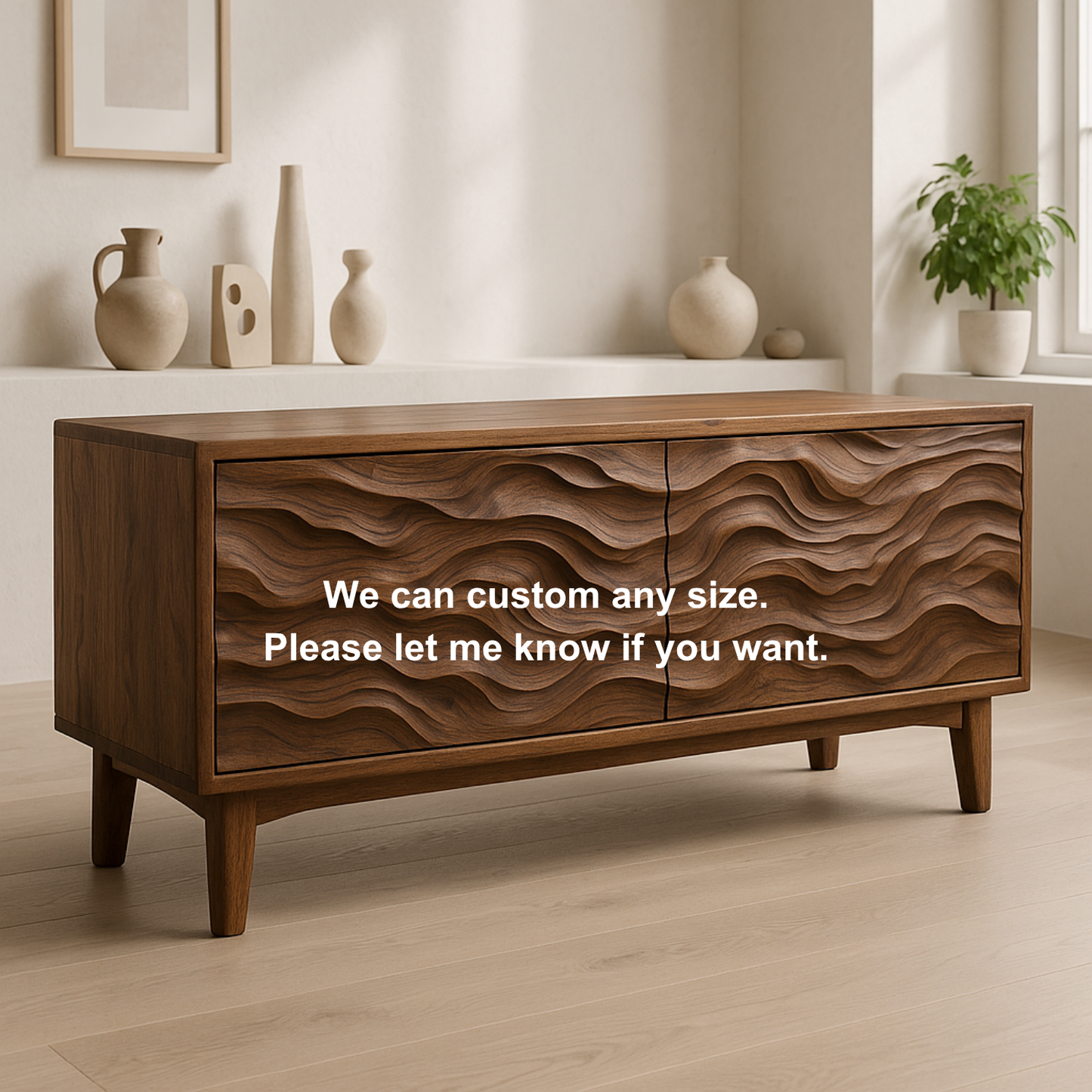 Handcrafted Solid Wood TV Stand – Sculptural Wave Front Credenza for Modern Organic Interiors Kitchnce