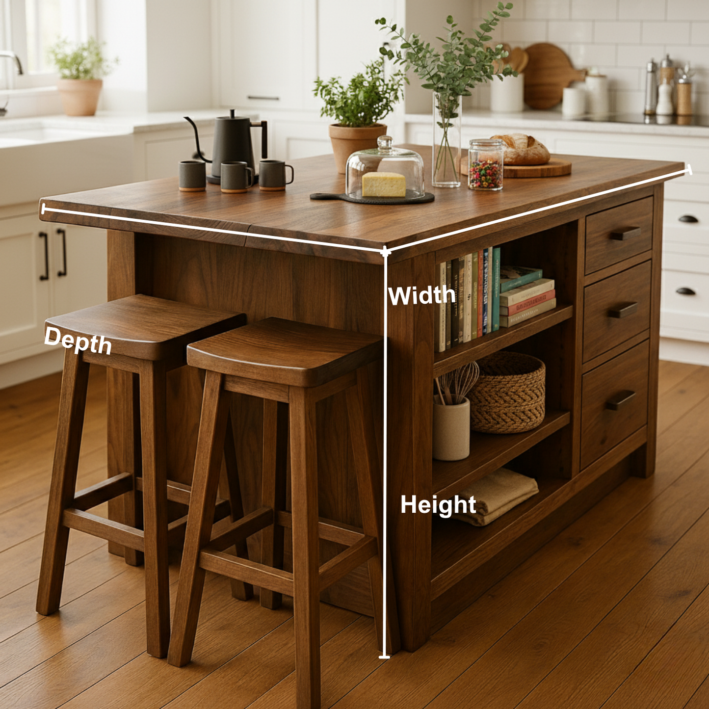 Live Edge Solid Wood Kitchen Island with Drawers - Rustic Farmhouse Butcher Block Prep Station